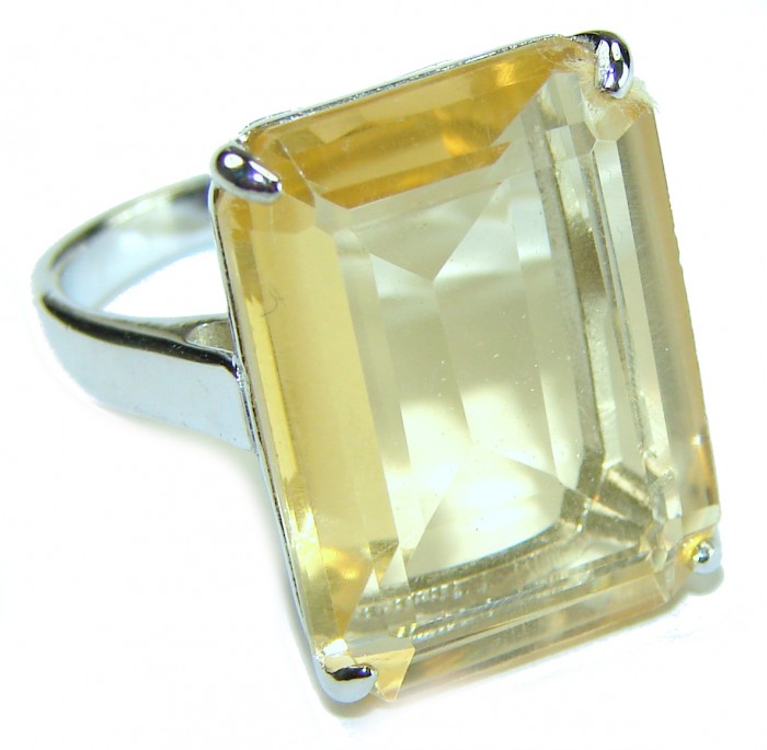Pure Joy 15.8 carat Genuine Lemon Quartz 14K Gold over .925 Sterling Silver handcrafted ring size 7 3/4