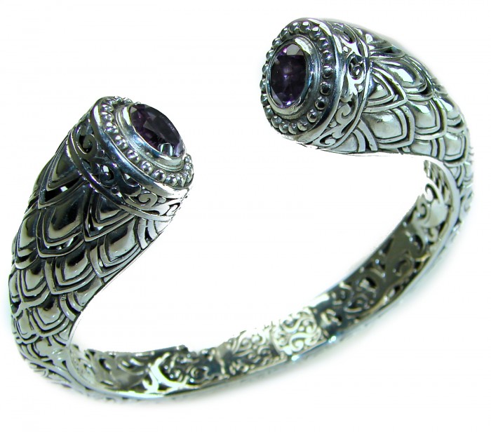 Bali Legacy 49.5 grams authentic 8.9 carat Amethyst Floral Bracelet in .925 Sterling Silver handcrafted bracelet