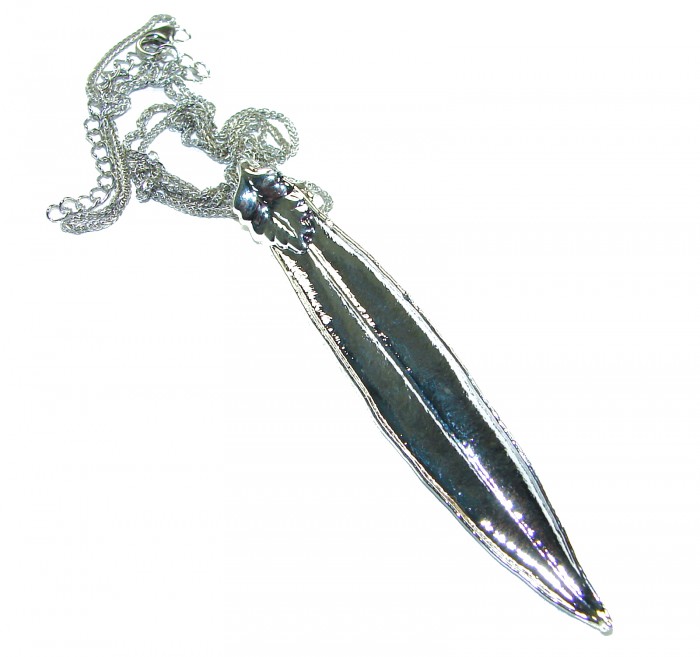Stylish REAL Leaf dipped in & .925 Sterling Silver Pendant