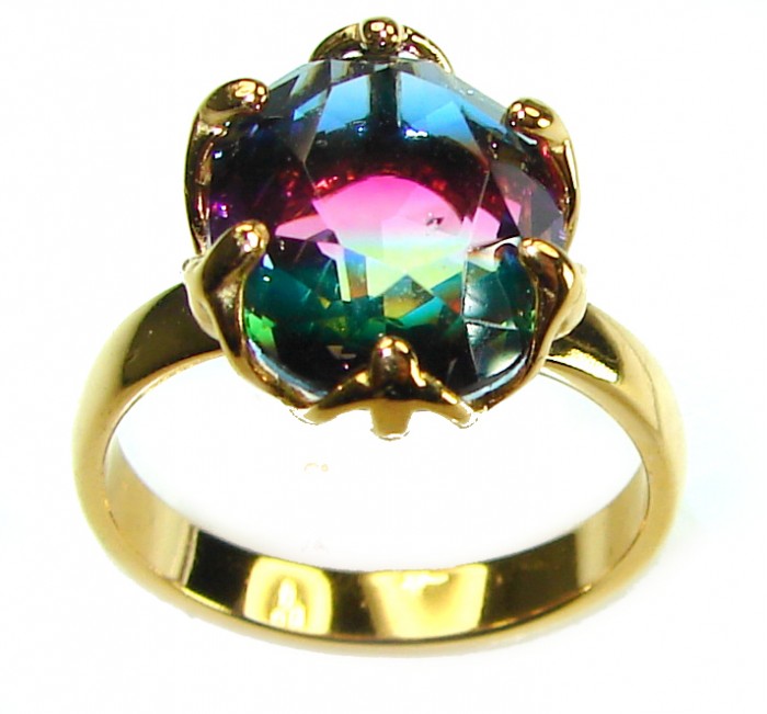 7.9 carat pear cut Brazilian Tourmaline 14K Gold over .925 Sterling Silver Perfectly handcrafted Ring s. 6 1/4