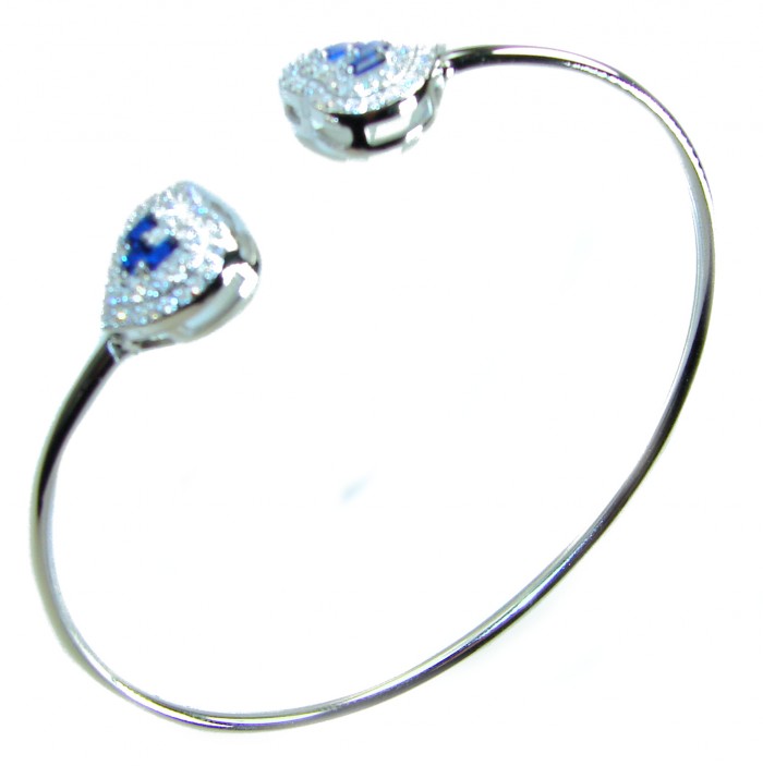 Two Hearts Precious Natural 4.6 carat Sapphire .925 Sterling Silver Bangle bracelet