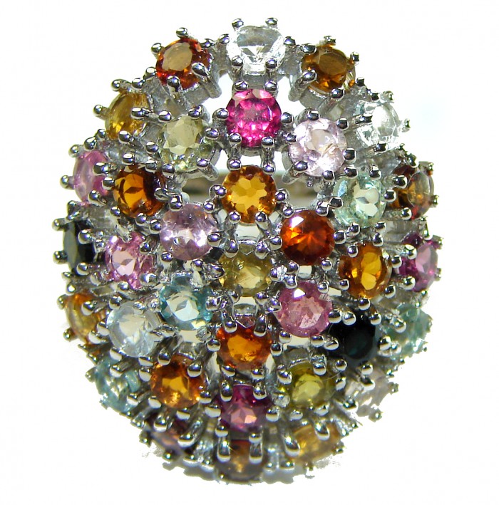 Precious authentic 7.5 carat Pink- Green Watermelon Tourmaline .925 Sterling Silver Handcrafted Ring size 7 3/4