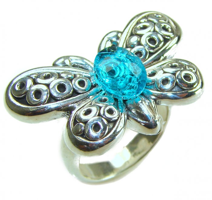 4.5 carat Fancy Butterfly Swiss Blue Topaz .925 Sterling Silver handmade Ring size 8 1/4 - video