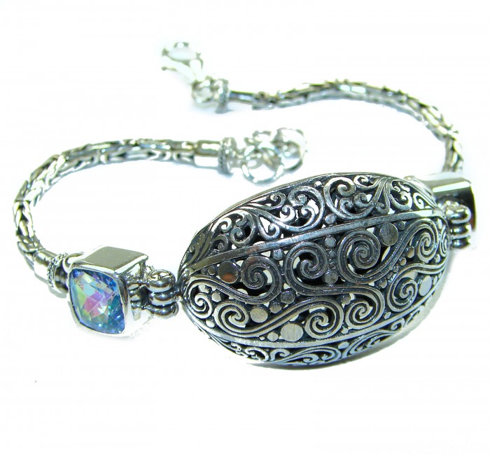 Bali Legacy 8.5 carat authentic Swiss Blue Topaz Floral Bracelet in .925 Sterling Silver
