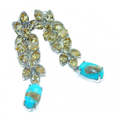 Luxurious Genuine Turquoise 12.5 Carat Citrine .925 Sterling Silver handcrafted Earrings