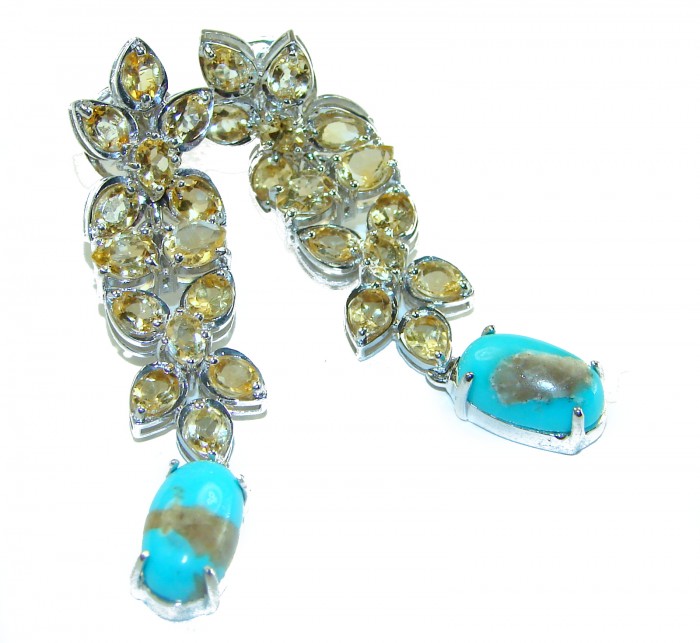 Luxurious Genuine Turquoise 12.5 Carat Citrine .925 Sterling Silver handcrafted Earrings