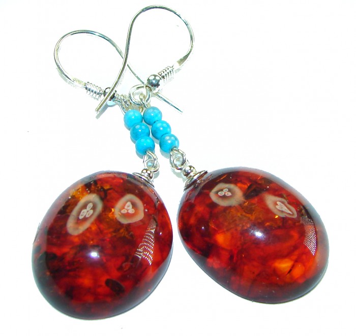 Baltic Polish Amber Turquoise .925 Sterling Silver Earrings