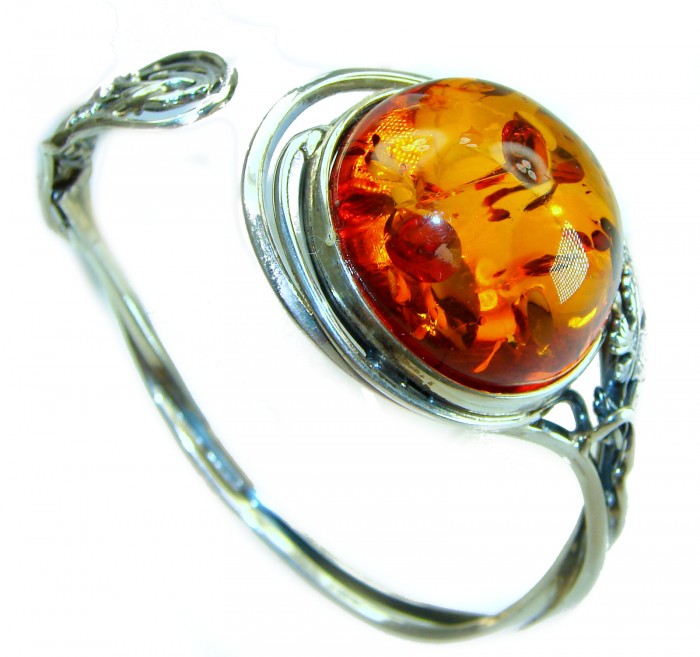 Vintage Design Genuine AAAAA QUALITY Baltic Amber .925 Sterling Silver handamde Bracelet / Cuff