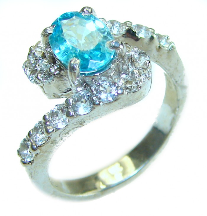 5.5 carat Fancy oval cut Swiss Blue Topaz .925 Sterling Silver handmade Ring size 7 3/4
