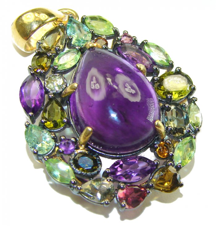 Abundance of Blessings 14.8 carat authentic Amethyst 14K Gold over .925 Sterling Silver handcrafted Pendant - video
