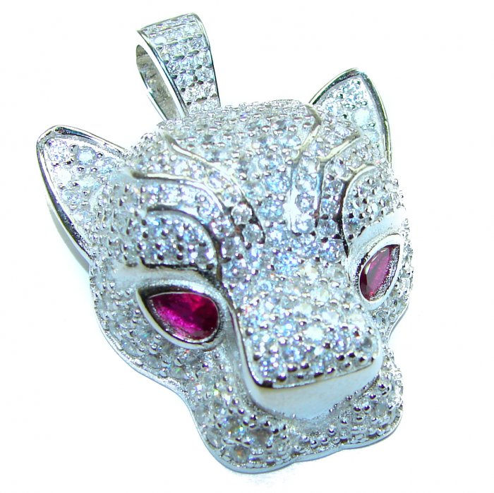 Precious Wild Cheetah 29.8 carat White Sapphire Ruby .925 Sterling Silver handmade Pendant - video