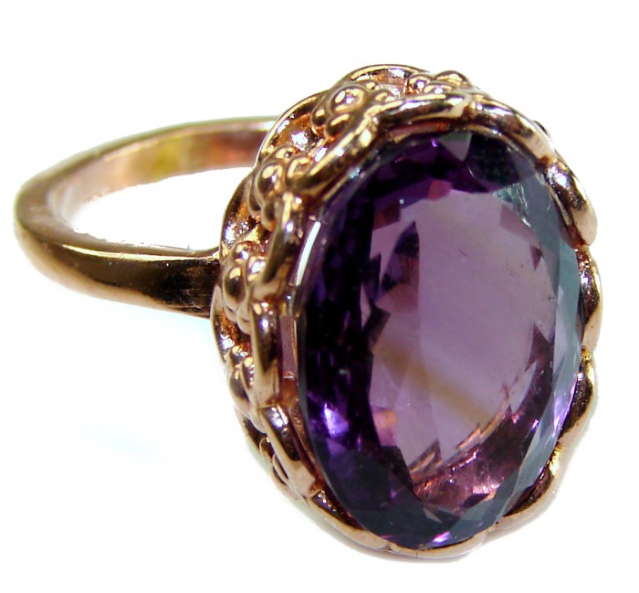 Dramatic design 8.8 carat AUTHENTIC Amethyst 14K rOSE Gold over .925 Sterling Silver Handcrafted Ring size 7 1/4