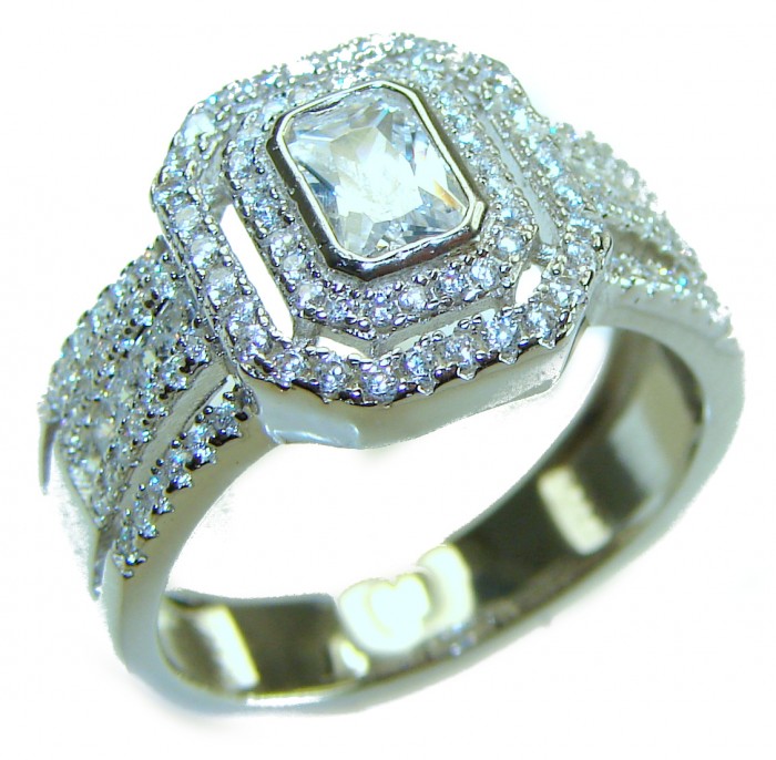 14.2 carat White Topaz 14K White Gold over .925 Sterling Silver handcrafted ring size 9