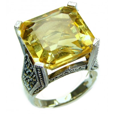 Golden Rays of Sunlight 23.5 carat Yellow Topaz .925 Sterling Silver Large Ring size 7