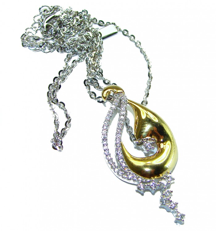 Exclusive White Topaz 2 tones .925 Sterling Silver handcrafted.925 Sterling Silver Necklace