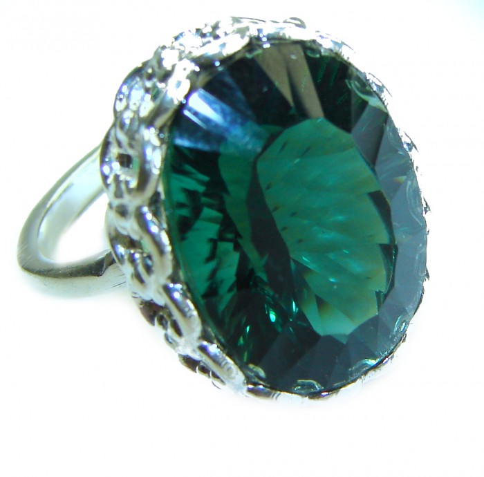 Timless Beauty 18.5 carat Helenite .925 Sterling Silver handmade Ring s. 8 adjustable
