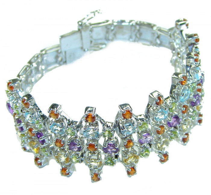 One of the kind genuine 45.2 carat Multigem 14K Gold over .925 Sterling Silver HANDCRFTED Bracelet