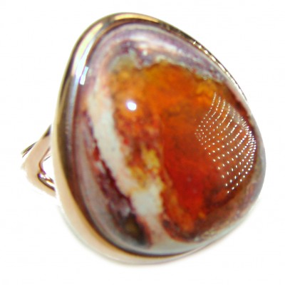 Queen of Fire best quality 24.4 carat Mexican Opal 14K Rose Gold over .925 Sterling Silver handmade ring 6