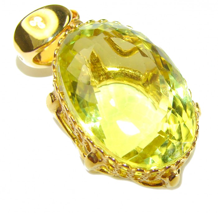 Oval cut 22.3 carat Lemon Quartz 18K Gold over .925 Sterling Silver handcrafted pendant