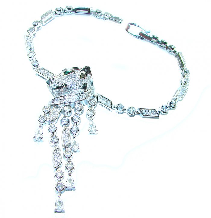 Panthère 4.5 carat Emerald black enamel .925 Sterling Silver handcrafted Bracelet - video