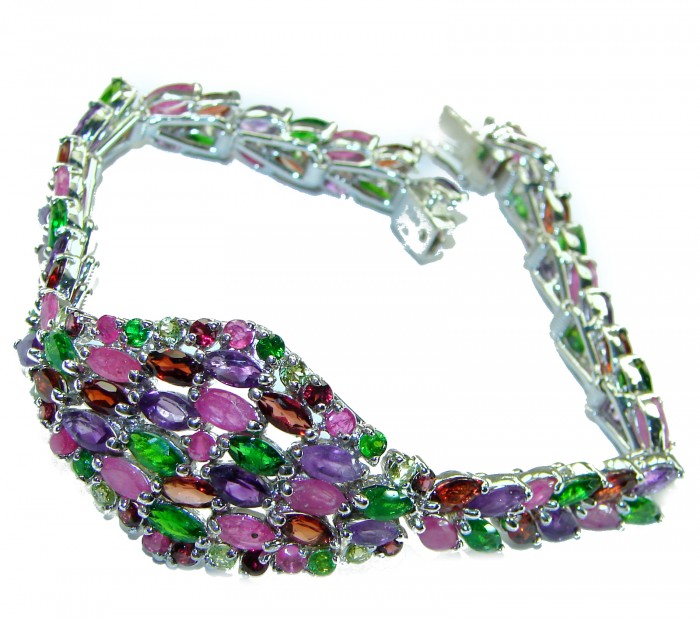 Carmen - Precious Natural 102.5 carat Ruby Emerald Amethyst .925 Sterling Silver handcrafted bracelet