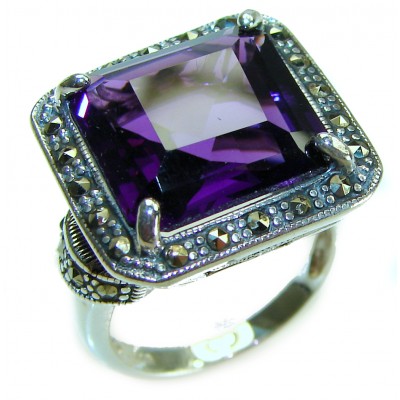 Dramatic design 12.8 carat AUTHENTIC Amethyst .925 Sterling Silver Handcrafted Ring size 8