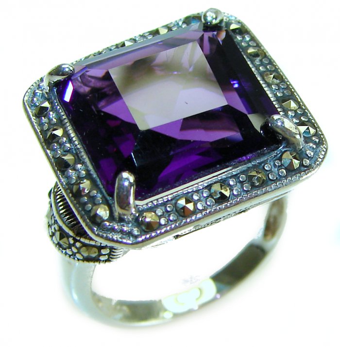 Dramatic design 12.8 carat AUTHENTIC Amethyst .925 Sterling Silver Handcrafted Ring size 8 - video