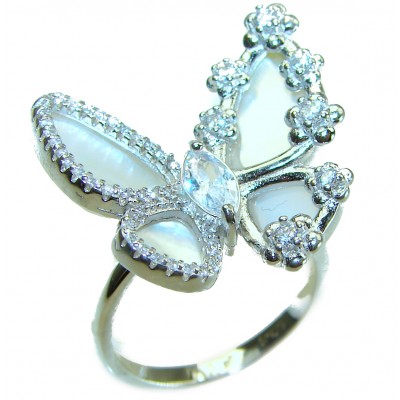 White Butterfly Blister Pearl .925 Sterling Silver brilliantly handcrafted ring s. 7 1/4