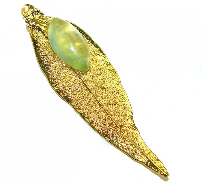 Stylish REAL Leaf Coved with Sterling Silver and 14K Gold Citrine & .925 Sterling Silver Pendant