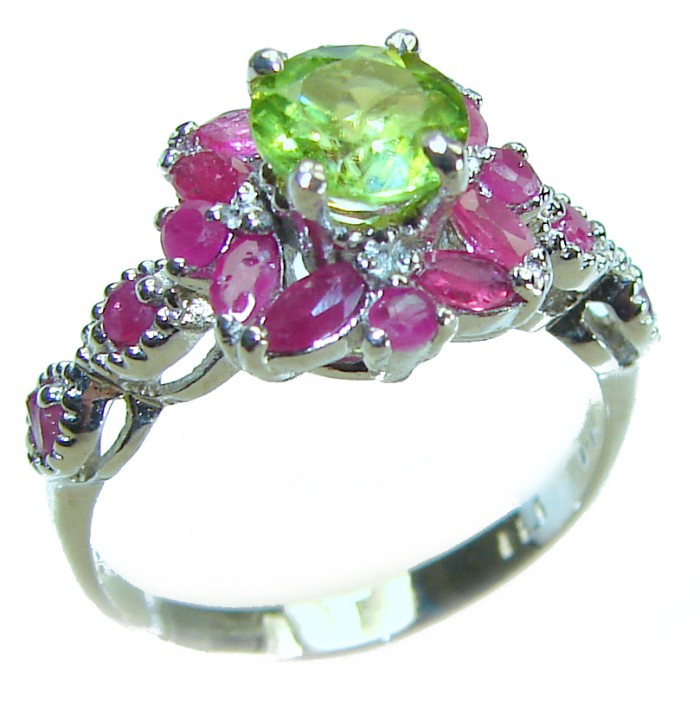 Authentic 1.2 carat Peridot Ruby .925 Sterling Silver handmade Ring s. 6 3/4
