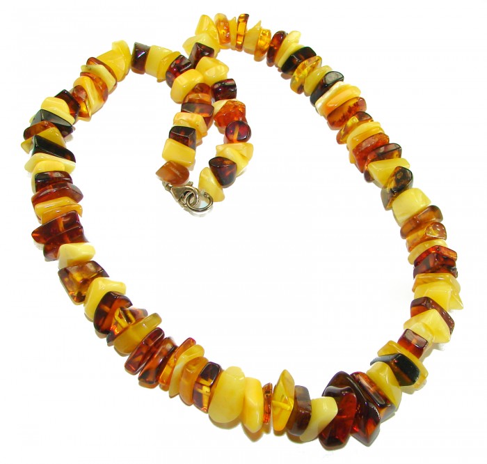 Dazzling vintage natural Baltic Amber butterscotch .925 Sterling Silver handcrafted Large necklace