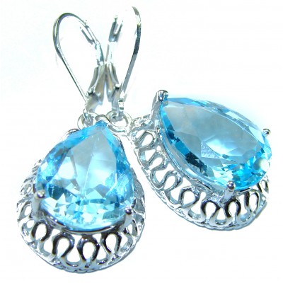 Seaside 14.5 carat Swiss Blue Topaz .925 Sterling Silver handmade Statement earrings