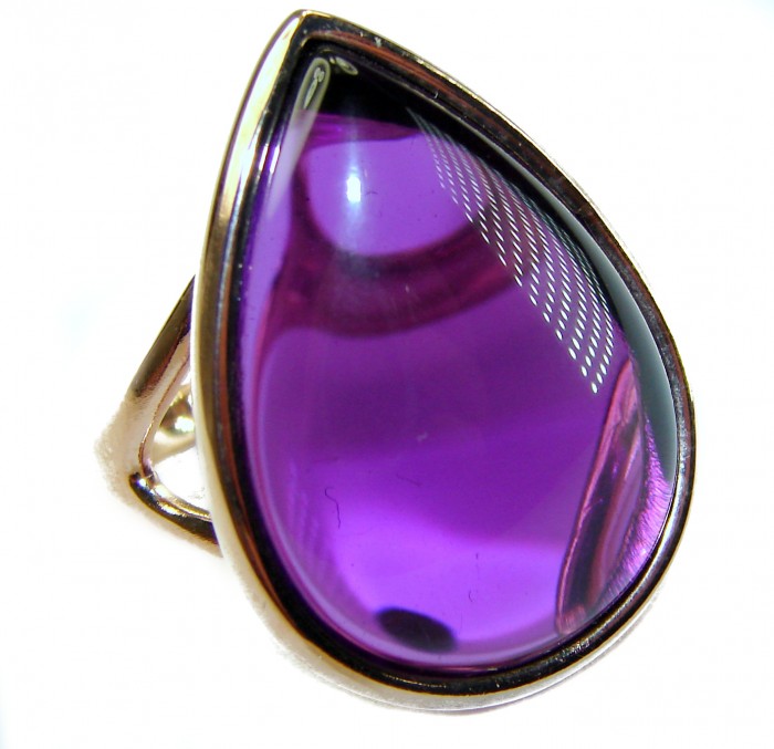 Purple Tear 22.2 carat Amethyst 14K Gold over .925 Sterling Silver Handcrafted Large Ring size 6 3/4