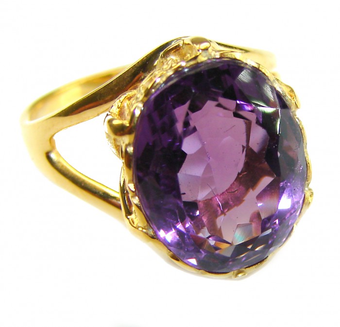 Dramatic design 8.8 carat AUTHENTIC Amethyst 14K ROSE Gold over .925 Sterling Silver Handcrafted Ring size 7