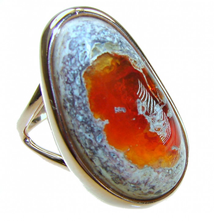 Bonefire Night best quality 11.4 carat Mexican Opal 18K Rose Gold over .925 Sterling Silver handmade ring 8