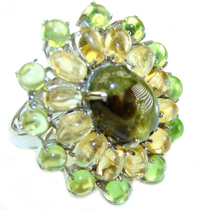 Bella Luna 32.5 CARAT Brazilian Green Tourmaline .925 Sterling Silver handcrafted ring size 8