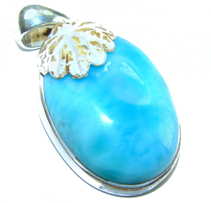 Natural Larimar from Dominican Republic .925 Sterling Silver handcrafted pendant