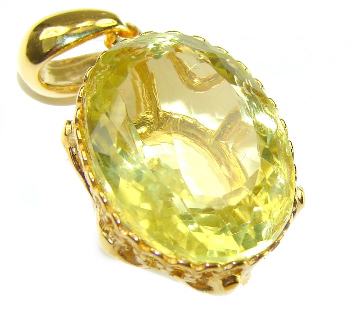 Oval cut 12.3 carat Lemon Quartz 18K Gold over .925 Sterling Silver handcrafted pendant