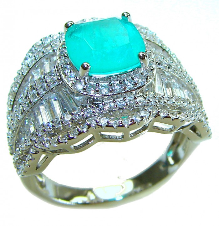 Luxurious oval Cut 4.5 ctw Paraiba Tourmaline .925 Sterling Silver handcrafted Statement Ring size 8