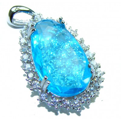 Endless Ocean natural 10.5 carat Swiss Blue Topaz .925 Sterling Silver handcrafted pendant