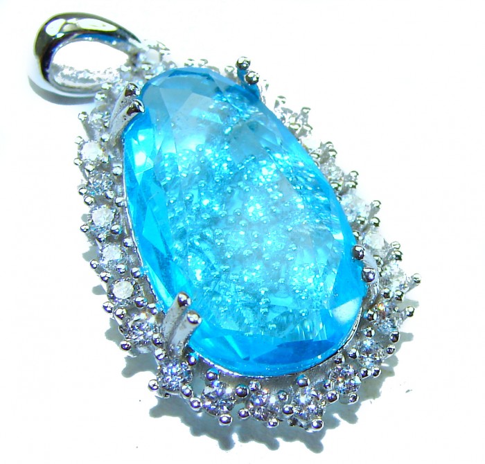 Endless Ocean natural 10.5 carat Swiss Blue Topaz .925 Sterling Silver handcrafted pendant