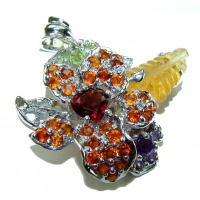 Milano Luxurious Style Natural carved Citrine .925 Sterling Silver handmade Pendant