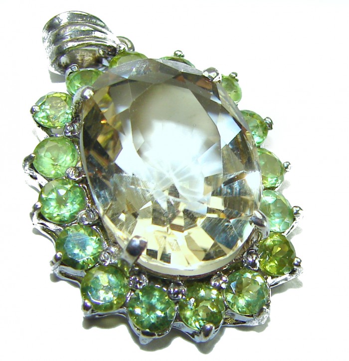Luxury genuine 28.5 CARAT Champagne Topaz Peridot .925 Sterling Silver handmade Pendant