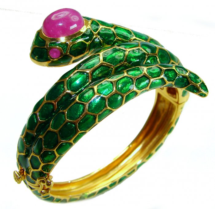 Huge Snake Genuine 8.2 carat natural Kashmir Ruby 18K Gold over .925 Sterling Silver handcrafted Bracelet - video