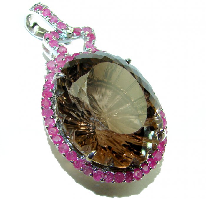 Imperial Topaz Luxurious Brazilian 88.5 carat Smoky Topaz .925 Sterling Silver handmade Pendant - video