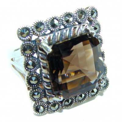 Celestial Energy - rare- 28.5 carat Champagne Smoky Topaz .925 Sterling Silver Oversized Ring size 9 1/4