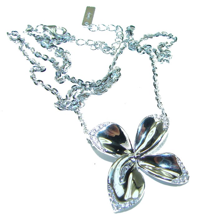 Lotus flower White Topaz highly polished Rhodium over .925 Sterling Silver Italy made necklace - video