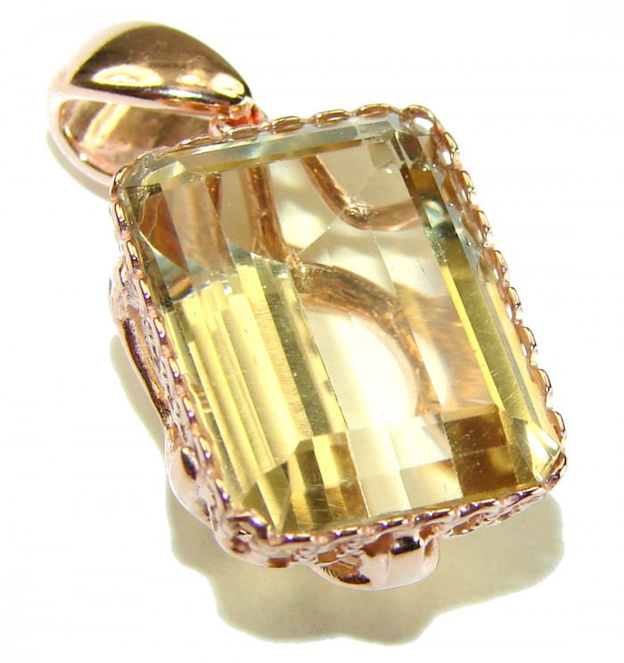 10.3 carat Lemon Quartz 14K Rose Gold over .925 Sterling Silver handcrafted pendant