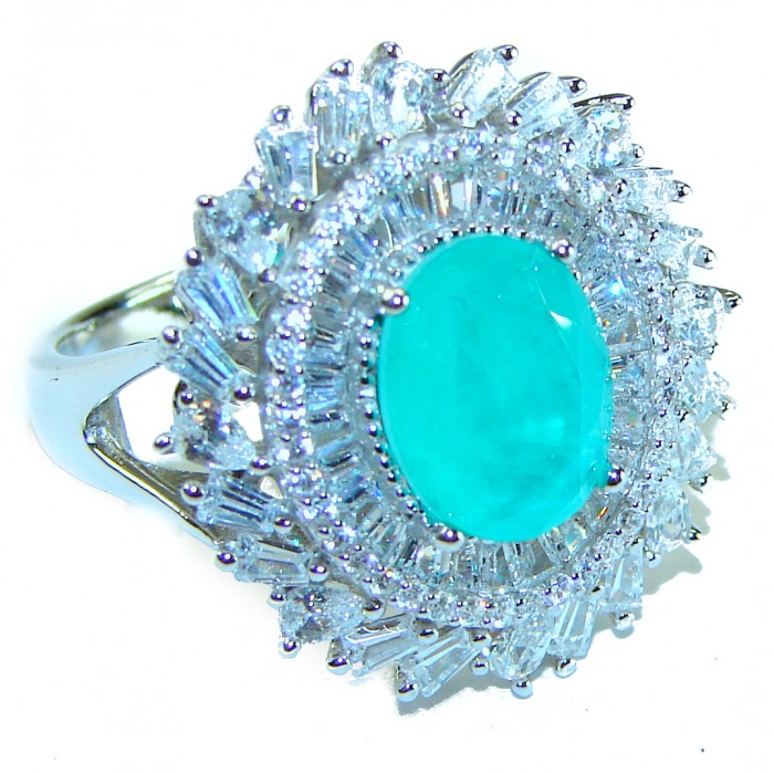 Luxurious 5.5 ctw Paraiba Tourmaline .925 Sterling Silver handcrafted Statement Ring size 8 1/4