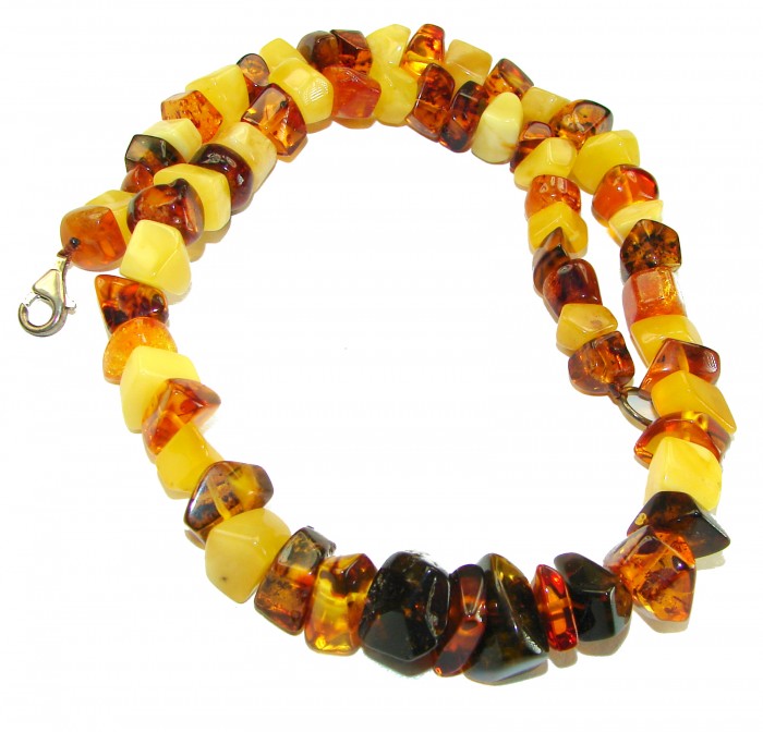 Dazzling vintage natural Baltic Amber butterscotch .925 Sterling Silver handcrafted Large necklace